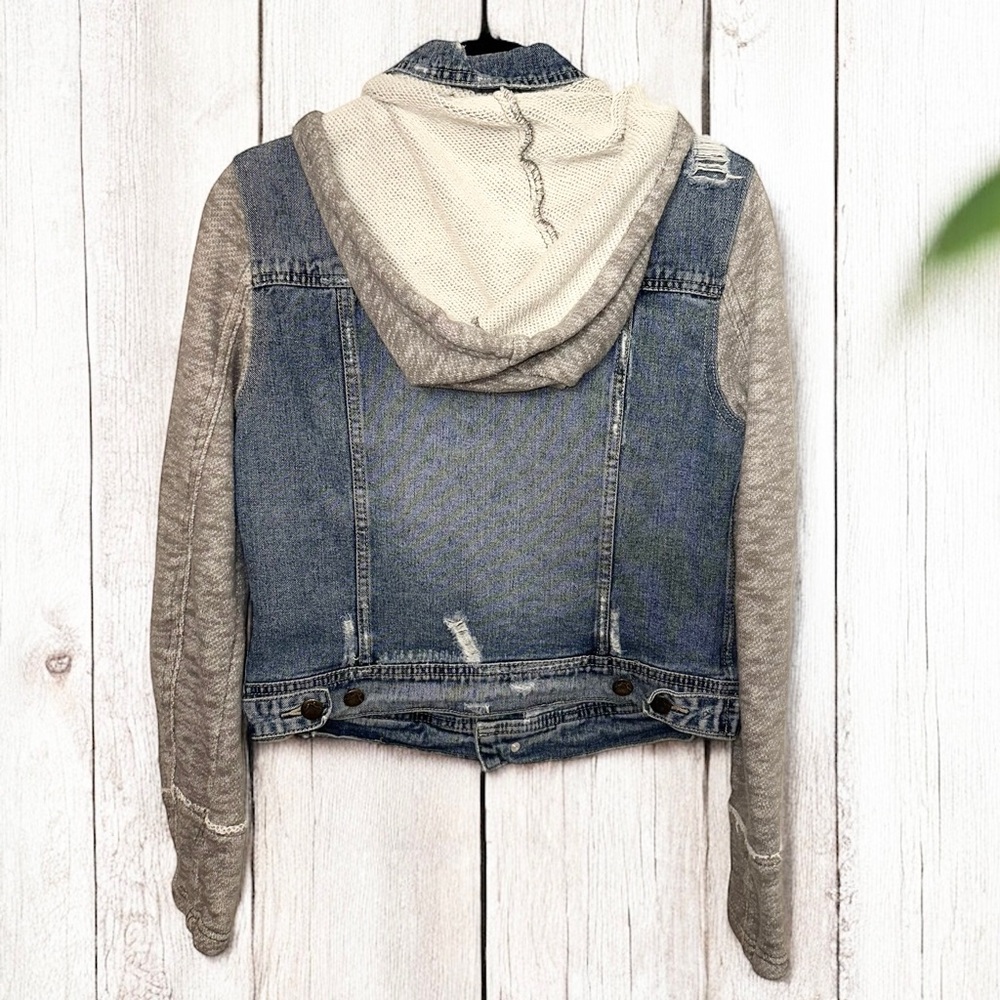 Free People Women’s Indie Wash Combo Knit Hooded 100% Cotton Denim Jacket ~ S/P - Picture 5 of 10